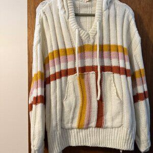 POL Crochet Knit Hooded Pullover with Kangaroo Pocket Size Small *Oversized
